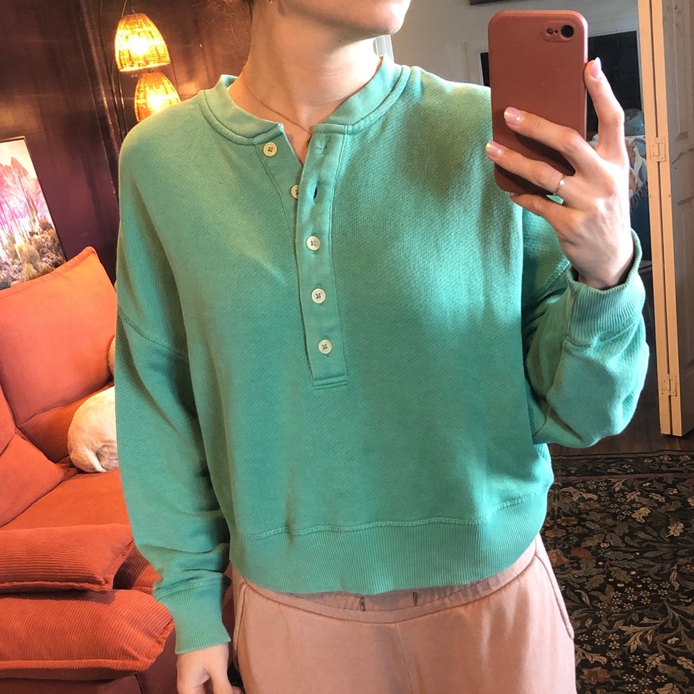 American Eagle Outfitters Teal Button-Up Sweater